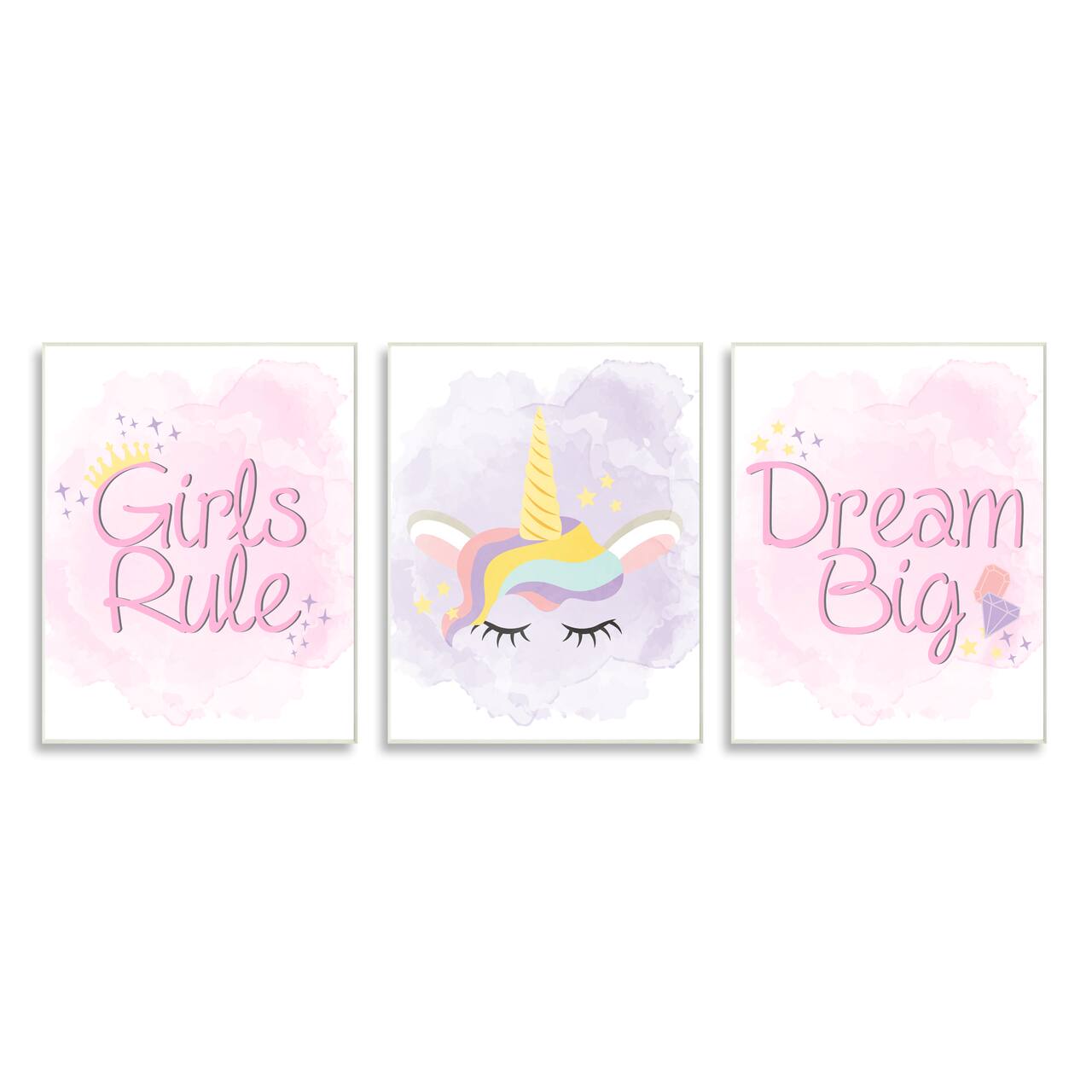 Stupell Industries Girls Rule Dream Big Star Crown Unicorn Wall Plaque